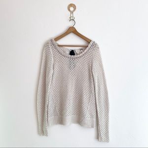 Free People Pointelle Embellished Tie Neck Sweater